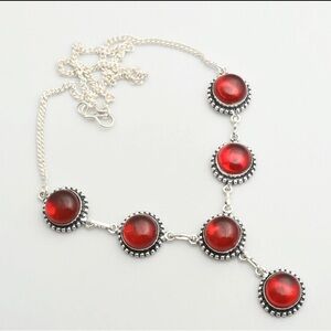 Elegant Red Garnet Gemstone and Silver Plated Necklace